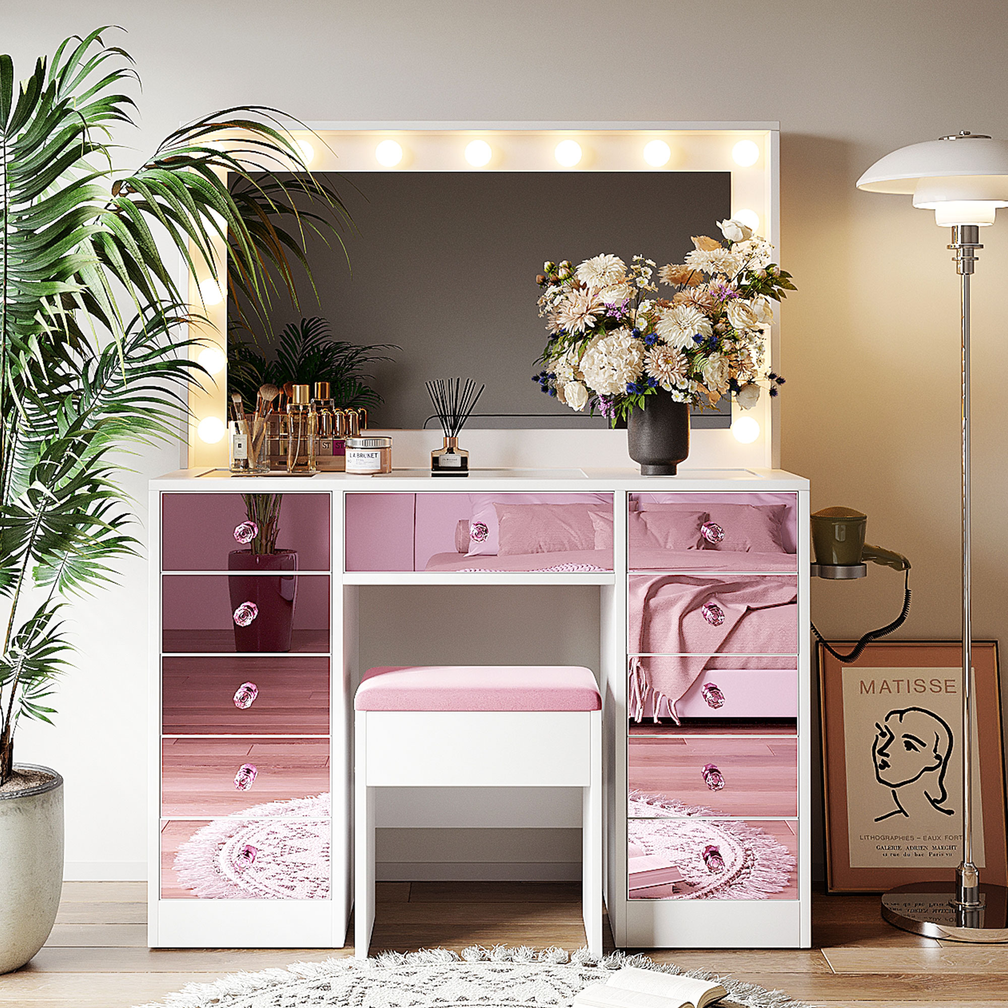 chinese dress ladies Sofia Pink Vanity Set – Canales Furniture main image 0
