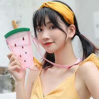 Creatieve Kawaii Ijslolly Fruitvormige Waterfles Voor Kinderen Bpa Materiaal Met Rietje Riem Schattige Ijslollybekers