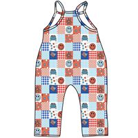 Jumpsuit musim panas Hari Kemerdekaan kustom untuk bayi perempuan desain tali bahu tetap katun murni untuk Musim Semi & musim panas
