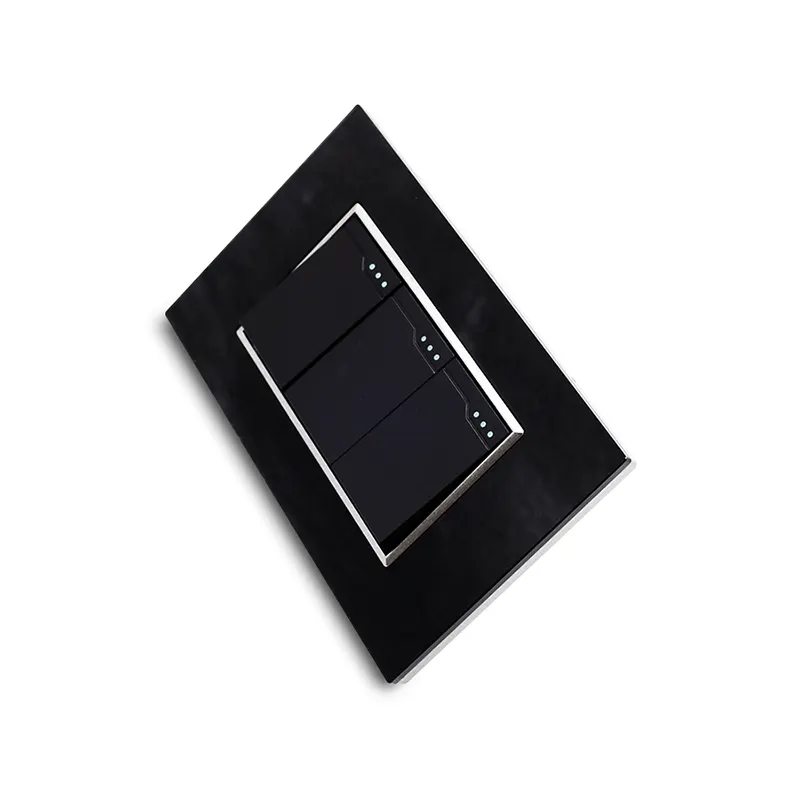 Floresan göstergesi duvar işık anahtarı 10A 3 Gang ampul LED anahtarı akrilik cam siyah tasarım