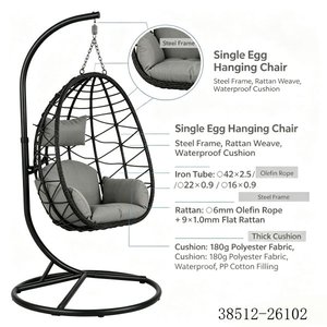 Rattan Hanging <b>Chair</b> With <b>Cushion</b> Outdoor Patio Swing Contemporary Design 38512-26102A - Product Image 4