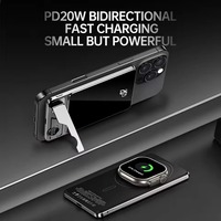 Banco de Energía de 20W 3 en 1, Cargador Inalámbrico Magnético de 15W, Soporte para Teléfono, Estación de Carga PD3.0 de 10000mah para Teléfono, Reloj y Auriculares