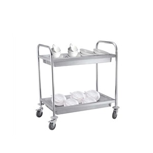 Carro de limpieza de tubo redondo, carro de recogida de acero inoxidable para platos hondos de 2 niveles, carro de servicio de restaurante resistente - Product Image 4