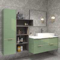 Lemari Kamar Mandi Panel Kayu Custom Smart Vanity PA Hotel Furniture dengan Cermin