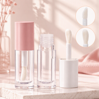 Tube applicateur vide rose de 6 ml (0,2 oz) avec grand pinceau-brosse pour maquillage cosmétique, huile à lèvres et brillant à lèvres, avec bouchon à vis