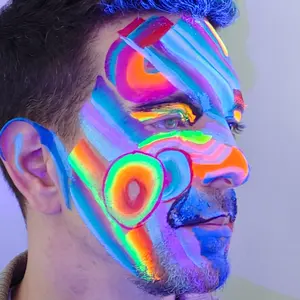 ชุดแต่งหน้าเรืองแสงสีดำ6ชิ้น,สีทาหน้าเรืองแสงสำหรับวันฮาโลวีนสีดำ Light Body Painting