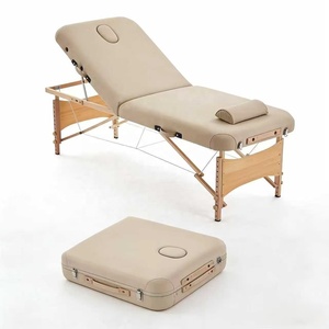 <b>Portable</b> Folding Wooden Massage Table Adjustable Leg Spa <b>Bed</b> Upholstered Treatment Couch for Salon - Product Image 3