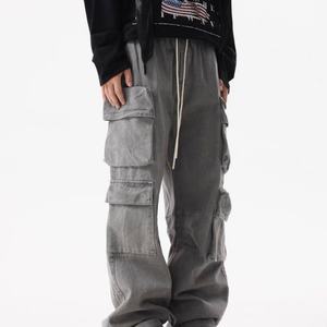 Pantalones Cargo Rectos de Estilo Retro Desgastado con Múltiples Bolsillos para Hombre, Pantalones Casuales de Hip-hop, Estilo Paracaidista - Product Image 2