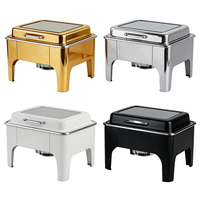 Plat de service carré contemporain en acier inoxydable 9L – Ensemble de plats de maintien au chaud fiables pour la restauration, luxe noir