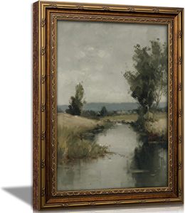 Tableau vintage encadré Paysage de rivière, Art mural rustique antique pour la décoration de ferme, Échantillons OEM ODM prêts en moins d'une journée - Product Image 1