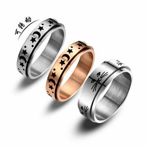 Cute Animal <b>Rings</b> Stainless Steel Rotating Star <b>Moon</b> Design Engagement Jewelry Rose Gold Silver - Product Image 1