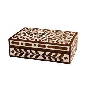 Exclusive Handmade Bone Inlay <b>Keepsake</b> <b>Box</b> Luxury Wooden Jewelry Organizer in Black & White Abstract Design for Jewelry - Product Image 1