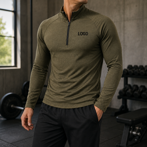 Custom Logo Men's Quarter Zip Hiking Pullover Quick Dry Long Sleeve Outdoor Performance Shirt Stretch Activewear - Product Image 2