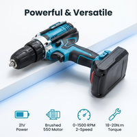 Perceuse électrique sans fil RYNEX 21V, perceuse-visseuse rechargeable au lithium, 2 vitesses, mandrin 10 mm, portable pour le bricolage à domicile
