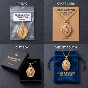 Collier en laiton plaqué or avec pendentif Eros Psyche, mythologie grecque romantique, zircon et émail artisanal, bijoux de la Saint-Valentin, vente en gros - Product Image 3