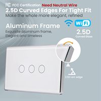 Interrupteur d'éclairage intelligent 3 gangs 3 voies fil neutre cadre en aluminium panneau de verre 2.5D pas de hub 2.4GHz WiFi APP contrôle/Alexa