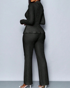 Vente en gros de costumes pour femmes en deux pièces, couleur unie, manches longues, pantalon, mode - Product Image 6