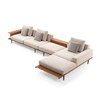 Ensemble de canapés modulaires longs en tissu italien blanc ivoire avec cuir orange selle, canapé simple en forme de L pour appartement, villa, maison de luxe