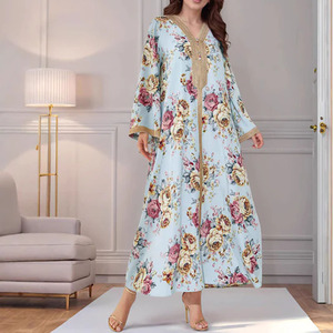 ชุดเดรสอบายะแบบหลวมสบายพิมพ์ลายสำหรับผู้หญิง ระบายอากาศได้ดี คุณภาพสูง สไตล์อิสลาม เรียบร้อย ขายดี ผลิตจากโพลีเอสเตอร์ คอวีทรงบอลลูน สไตล์ตุรกี - Product Image 1