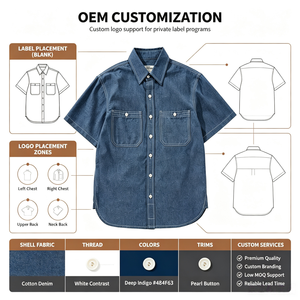 Camisa Oxford Casual de Doble Costura en Contraste <span class=keywords><strong>para</strong></span> Hombre, Manga Corta, Bolsillos Angulares con Solapa, Talla Grande, Transpirable, 100% Algodón, Verano - Product Image 3