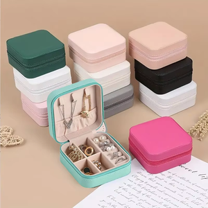 Square PU Leather Jewelry Storage Box, Multi Compartment Zipper Portable Travel Organizer <b>Case</b> for <b>Earrings</b> Rings Necklaces - Product Image 3