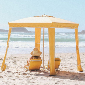 Cabana de Playa de Lujo Personalizada al por Mayor, de Lona Impermeable, Estilo Vintage, con Poste de Madera y Bolsillos para Arena, Muebles de Exterior - Product Image 1