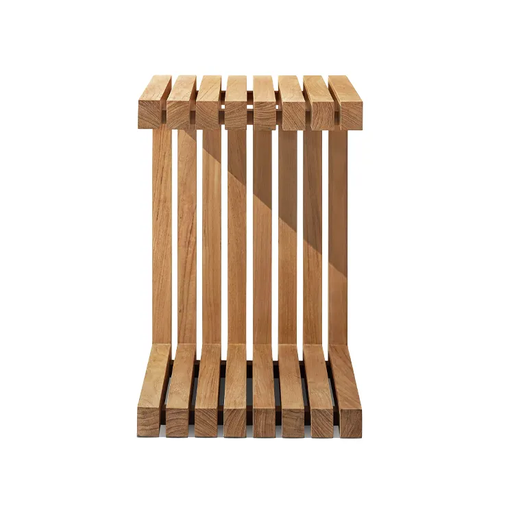 Mesa de centro de madeira maciça de teca em forma de C para jardim ao ar livre mesa lateral de canto
