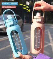 Bouteille d'eau en verre borosilicate de 1000 ml avec couvercle à paille et poignée |   Gobelet de voyage portable à double bec verseur B2B