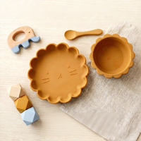 Ensemble de vaisselle en silicone pour bébé, assiette, bol, cuillère, vaisselle de qualité alimentaire, sans BPA, avec ventouse, pour les repas des nourrissons