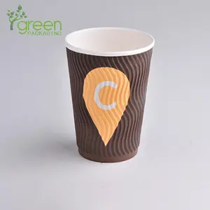 Tasse à café jetable en papier, gobelet avec mur d'ondulation de 4 — 20oz, 3 couches, 12oz, pour boisson chaude, 50 pièces