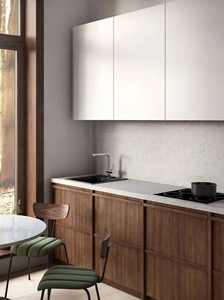 Meubles de cuisine sur mesure, panneau de porte, dessus en acier inoxydable, support ou îlot de cuisine avec ensemble de chaises, peint, lumières modernes - Product Image 5