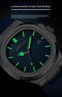 Nouvelle montre à quartz de luxe pour homme, boîtier carré en alliage, bracelet en silicone, étanche, simple, tendance, lumineuse, avec date