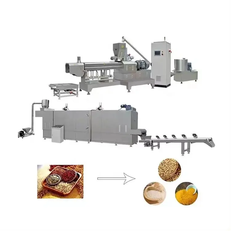 Máquina extrusora automática de grãos de arroz fortificado com parafuso gêmeo, linha de processamento instantâneo de arroz com compostos de nutrientes