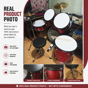 Kit de <span class=keywords><strong>Batterie</strong></span> Professionnel de Haute Qualité, Ensemble de 5 Fûts avec Pédale, Cymbales, Supports, Tabouret et Baguettes - Product Image 3