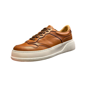 Qhccid Genuine Leather Casual Shoes Brown Mid <b>Heel</b> Thick Sole Unisex Breathable Lightweight Daily Wear - Product Image 2