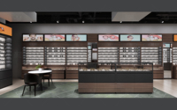 Meubles de magasin d'optique personnalisés, étagères en bois pour lunettes de soleil, présentoirs modernes pour magasin d'optique, vitrine