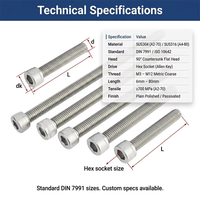 Vis à tête hexagonale métriques M3 x 55 mm et M8 à filetage allongé extra long en acier inoxydable