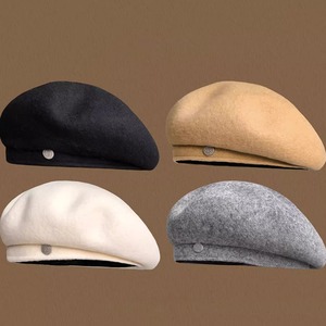 Béret Coréen Simple en Laine Boina pour Femmes, Chapeau de Peintre Rétro Français de Luxe Chaud d'Automne-Hiver qui Affine le Visage - Product Image 2
