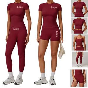 <span class=keywords><strong>T</strong></span>-<span class=keywords><strong>shirt</strong></span> à manches courtes séchage rapide marque privée, hauts de yoga, vêtements de sport et de fitness, tenues de course, ensembles de yoga confortables effet seconde peau - Product Image 1