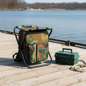 Tabouret de camping pliable portable personnalisable en gros, chaise de pêche pliable avec sac isotherme intégré - Product Image 1