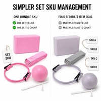 Ensemble d'accessoires de yoga 4 pièces OEM : Cercle de Pilates 25 cm, Ballon d'exercice en PVC, Brique de yoga en EVA, Sangle d'étirement à anneau en D – Logo personnalisé, Vente en gros
