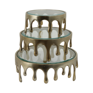 Set di 3 vassoi decorativi a più livelli in vetro e alluminio per centrotavola da caffè e esposizione di gioielli - Product Image 4