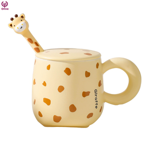 Taza de Cerámica Creativa, Linda y Ecológica con Tapa y Cuchara, Taza Infantil para Beber, Taza para Parejas para Leche, Café, Té, 350 ml - Product Image 5