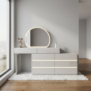 Modern Makeup <b>Vanity</b> Table with <b>Lighted</b> <b>Mirror</b> and Storage Drawers for Bedroom Furniture - Product Image 4
