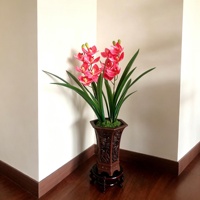 Vente en gros de plantes artificielles en plastique au toucher réel, tiges et racines de Cymbidium, verdure recyclable pour pot, vase, Noël, Pâques
