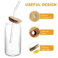 Tasse à eau en verre avec housse de protection en silicone-Tasse en verre en forme de canette de bière avec couvercle en paille et bambou, tasse à café