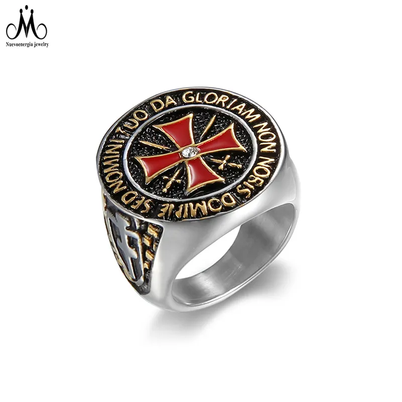 Man Jewellery Catholic Roman Cross Silver Gold Ring Knight Templar Ring Stainless Steel