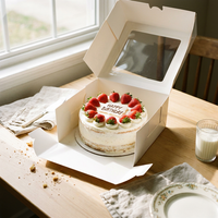 Boîte à gâteau en gros, emballage alimentaire en papier, boîte rouge et blanche avec grande fenêtre et poignée, qualité alimentaire pour pâtisserie, boulangerie, anniversaire, cupcake