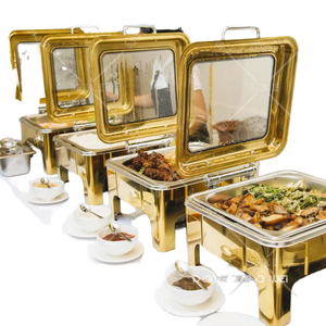 Calentador de Alimentos de Acero Inoxidable de Lujo de 9 Litros, Recipiente para Calentar Comida a Gas, Color Dorado <span class=keywords><strong>y</strong></span> Plateado, para Hoteles <span class=keywords><strong>y</strong></span> Restaurantes en Dubái - Product Image 1