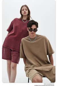 Conjunto informal de verano de talla grande, camisetas activas de Batik de algodón con cuentas, pantalones cortos Vintage lavados con ácido y mangas cortas, estilo de lavado antiguo - Product Image 2